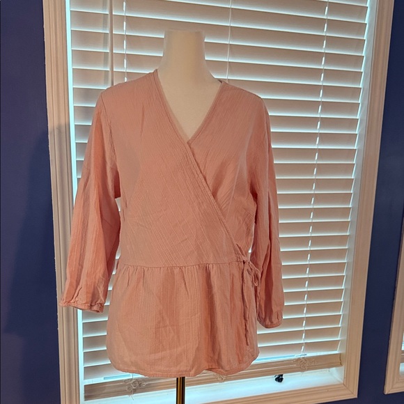 Time and Tru Tops - Time and Tru Light Pink Wrap Blouse